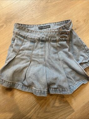 Light Blue Denim Pleated Skort